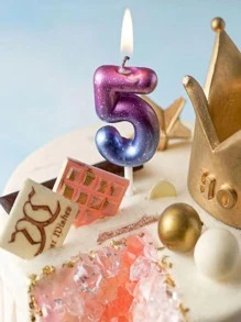 1pc Purple & Blue Galaxy Space Gradient Digital 0-9 Candle, Creative Romantic Party Dreamlike Gradient Candles