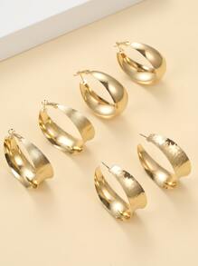 6pcs Fashionable Wide Stripes & Water Ripples Hoop Earrings Set For Party & Dating, Gift Option - Yellow Gold - View 2
