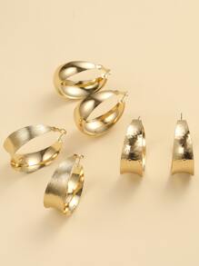 6pcs Fashionable Wide Stripes & Water Ripples Hoop Earrings Set For Party & Dating, Gift Option - Yellow Gold - View 3