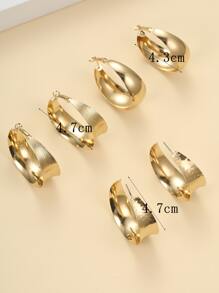 6pcs Fashionable Wide Stripes & Water Ripples Hoop Earrings Set For Party & Dating, Gift Option - Yellow Gold - View 6