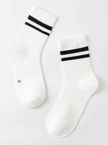 5pairs/pack Children's White Double-barrel Socks, Suitable For Daily Life And Exercise - Black and White - View 3
