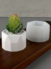 1 件装六角杯形硅胶模具，适用于自制水泥/石膏花盆 - 白色 - 查看 3