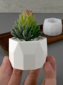 1 件装六角杯形硅胶模具，适用于自制水泥/石膏花盆 - 白色 - 查看 1