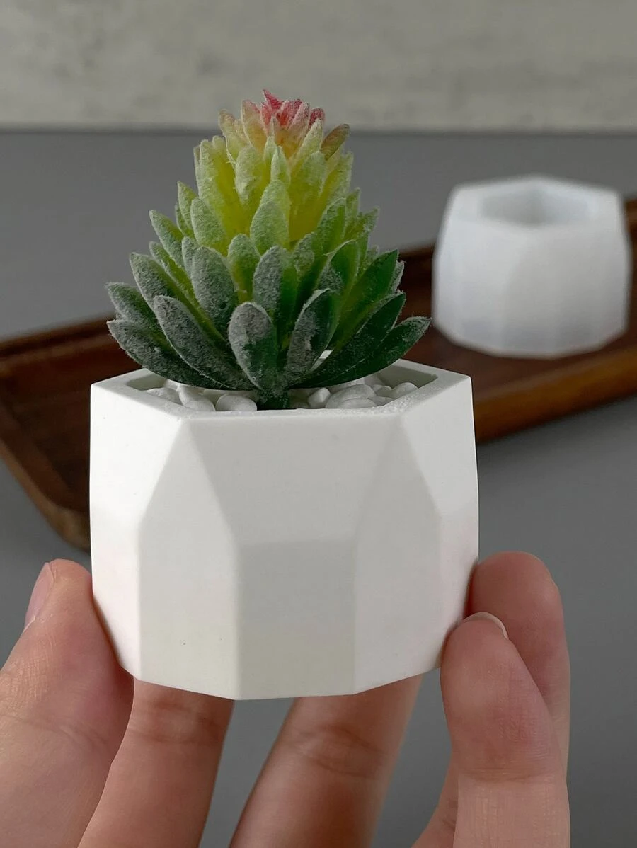 1 件装六角杯形硅胶模具，适用于自制水泥/石膏花盆 - 白色 - 查看 1