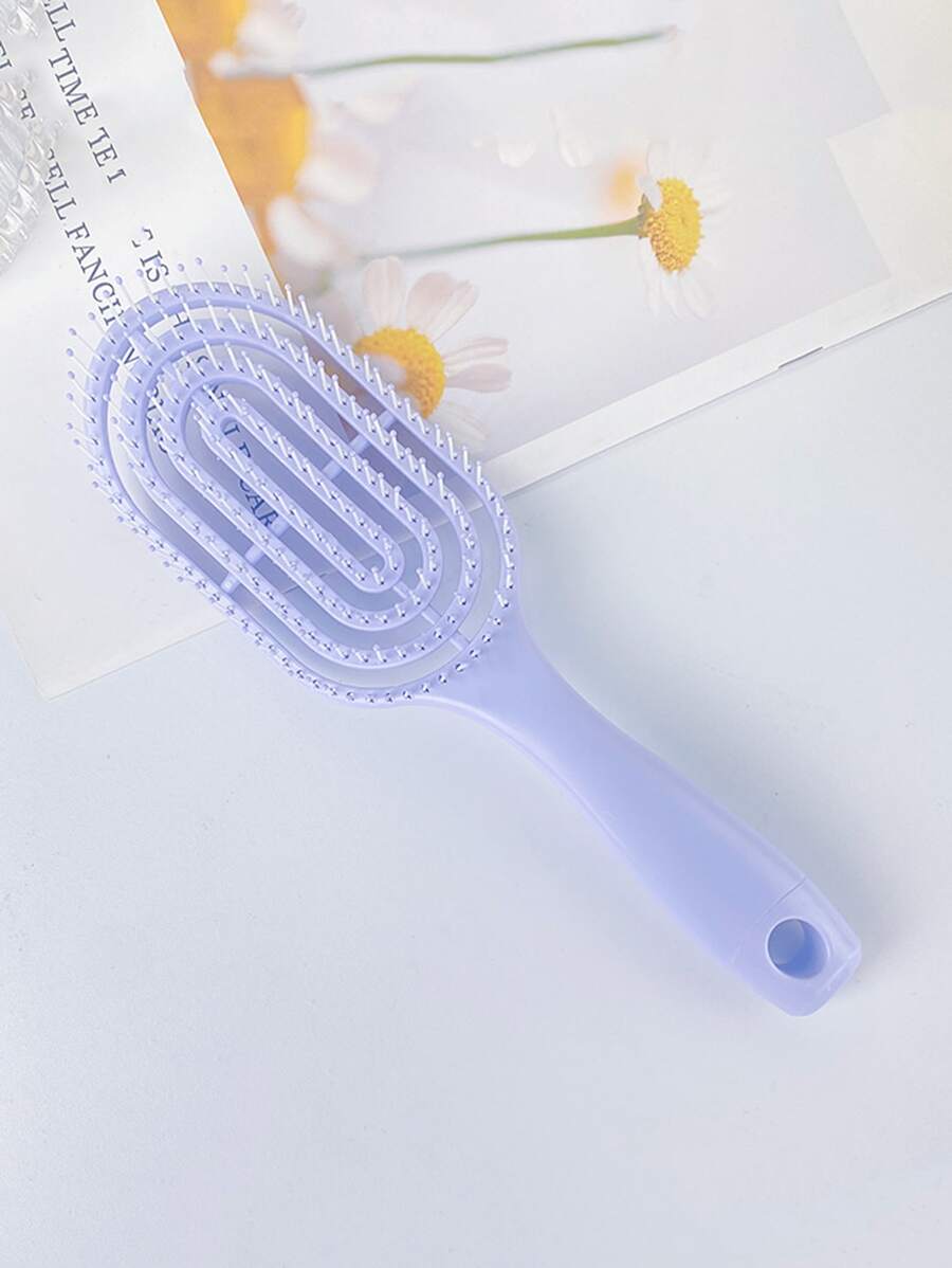 1 件女士长粉色镂空造型梳，高品质防静电发梳，适用于干湿发，便携式美发工具，发饰 - 淡紫色 - 查看 1