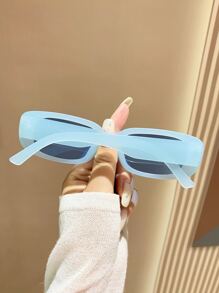 一副方形塑料镜框眼镜，女士沙滩配饰，基本款，适合秋冬季商务休闲、夏季海滩度假、户外活动、旅行礼物 - 藍色 - 查看 3