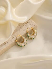 1對法式優雅復古袋形氧化鋯耳朵耳釘適用於假日派對 - 綠色 - 查看 1