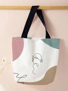 大容量、便攜式輕量帆布手提袋，印有輪廓印花人物圖案，適合青少年女孩、大學生、白領上班族，非常適合上學、上班、商務出行、假期，可以容納大容量物品