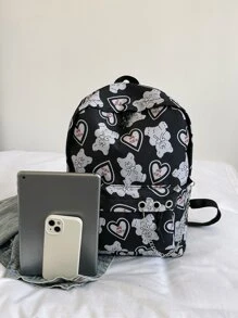 Tim & Họa tiết gấu In Ba lô Đối với Hàn Quốc Ở giữa Trường học Và Trung học phổ thông Sinh viên - Đen và trắng - Xem 4