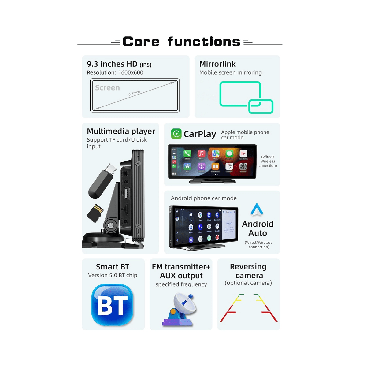 9 3 inch mirror monitor video carplay android wireless mirror link