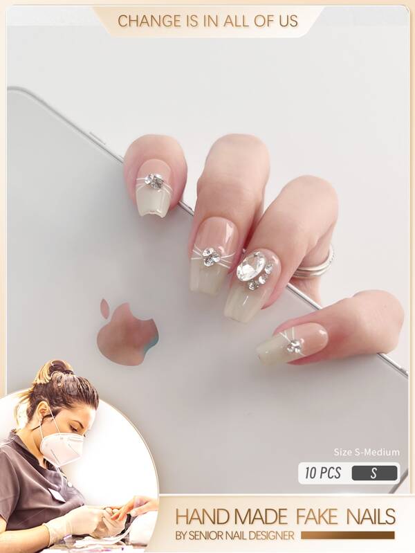 10pcs French Style Translucent Nail Tips With Thread And Rhinestone 10pcs-french-style-translucent-nail-tips-with-thread-and-rhinestone