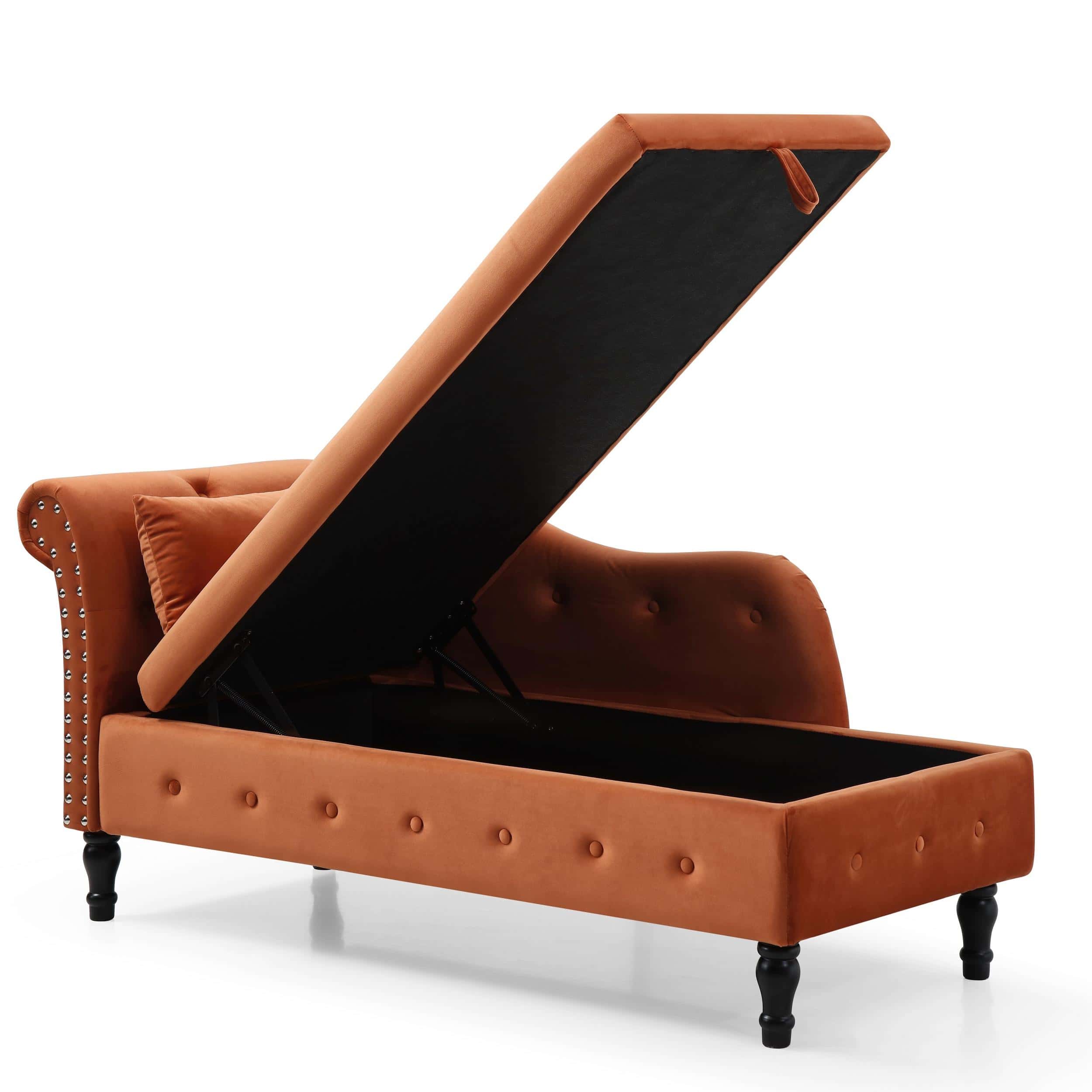 60" Velvet Storage Chaise Lounge, Buttons Tufted Sofa with Nailhead ...