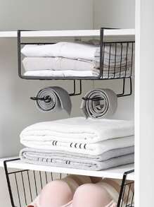 1pc Creative Cabinet Under Partition Wall Hanging Basket, Metal Kitchen Tool Rack, Hanging Storage Shelf For Canned, Plastic Wrap And Kitchen Towels, Under-desk Bookshelf, Multi-function Organizer For Bedroom Closet - Black - View 1