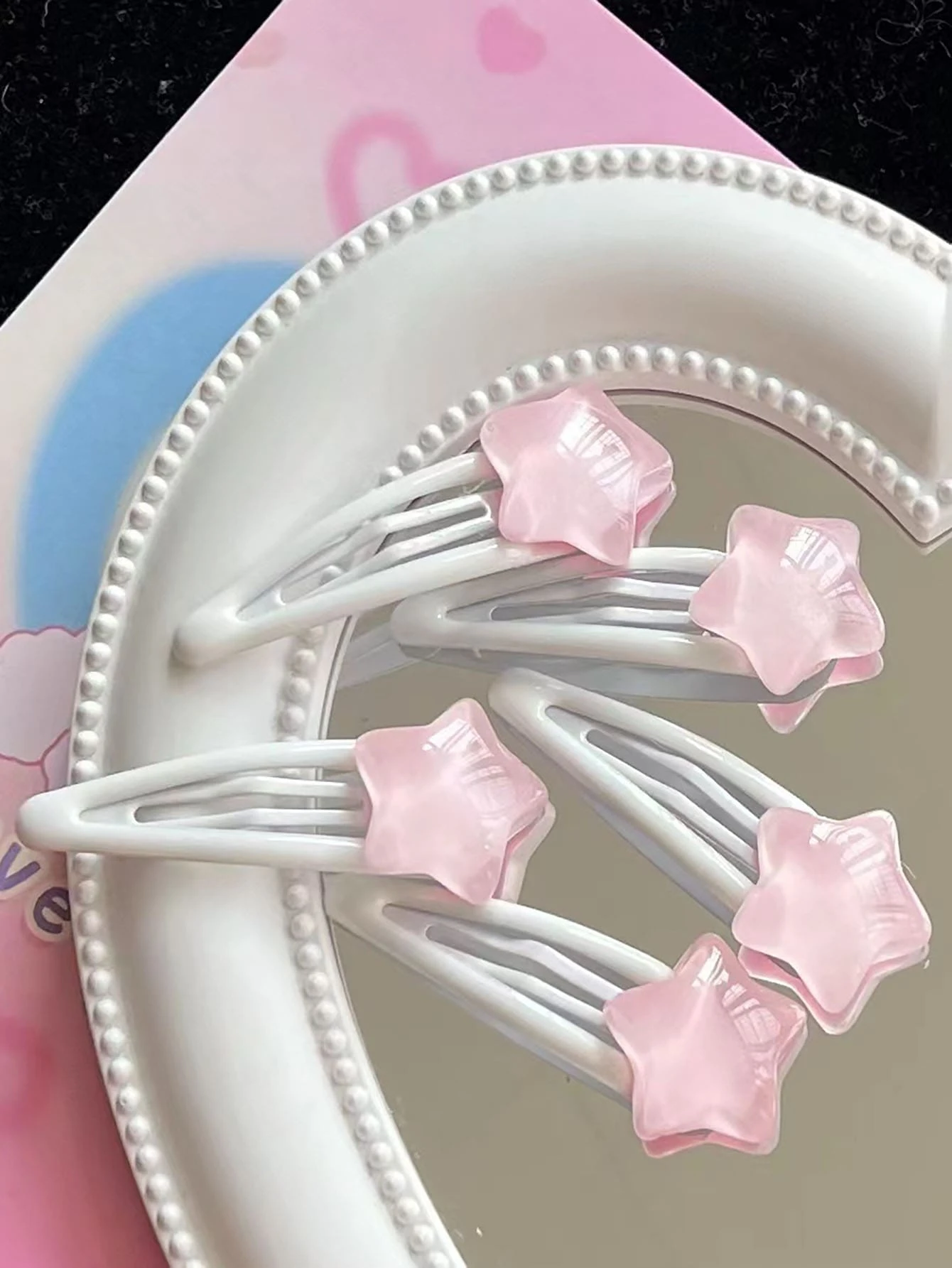 4个可爱个性星形和水滴形发夹，适合女孩，发饰，发卡，爪夹，发夹 - 粉色 - 查看 1