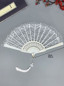 1入組復古白色蕾絲裝飾扇,夏天蘭花扇,舞蹈表現攝影道具折扇,家庭桌面裝飾扇 - 白色 - 查看 3