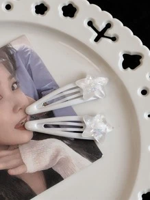 4个可爱个性滴油星星水滴发夹，侧边发卡，适合女孩的休闲Y2K爪夹，发爪，发卡，发饰，头部饰品，女士发饰，发夹 - 無色 - 查看 3