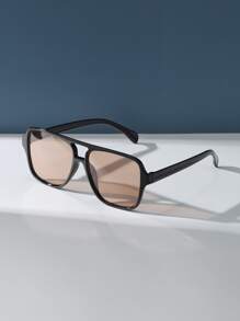 1pc Fashionable Rectangular Plastic Aviator Style Unisex Eyeglasses Elegant Shades Beach Accessories Beach Accessories For Women Glasses Shades Basics Fall Winter Women Outfits Clothes Business Casual Gifts For Summer Beach Vacation,Outdoor,Travel - 香檳色 - 查看 3