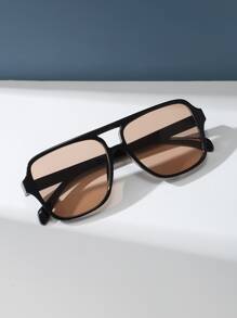 1pc Fashionable Rectangular Plastic Aviator Style Unisex Eyeglasses Elegant Shades Beach Accessories Beach Accessories For Women Glasses Shades Basics Fall Winter Women Outfits Clothes Business Casual Gifts For Summer Beach Vacation,Outdoor,Travel - 香檳色 - 查看 4