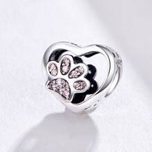 WOSTU 1 pièce Charm en forme de patte de chien et cœur en argent sterling 925 personnalisable, pour bracelet de femme, cadeau d'anniversaire ou Saint-Valentin