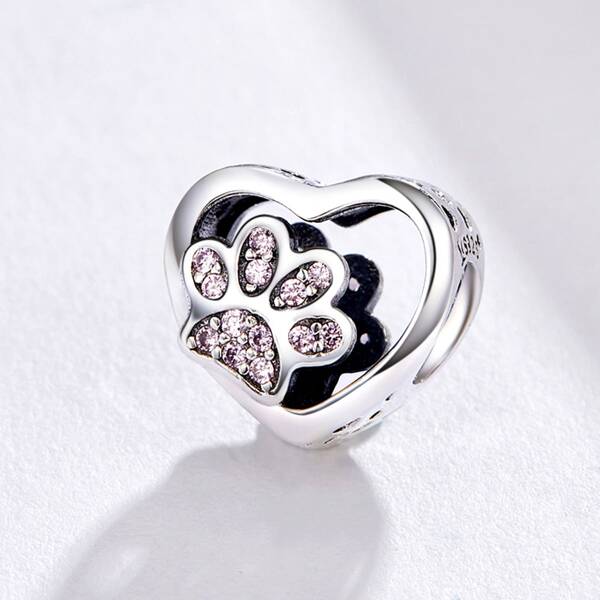 WOSTU 1 pièce Charm en forme de patte de chien et cœur en argent sterling 925 personnalisable, pour bracelet de femme, cadeau d'anniversaire ou Saint-Valentin