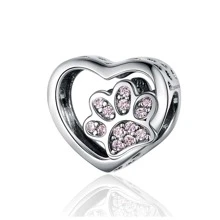 WOSTU 1 pièce Charm en forme de patte de chien et cœur en argent sterling 925 personnalisable, pour bracelet de femme, cadeau d'anniversaire ou Saint-Valentin