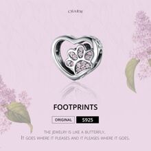 WOSTU 1 pièce Charm en forme de patte de chien et cœur en argent sterling 925 personnalisable, pour bracelet de femme, cadeau d'anniversaire ou Saint-Valentin