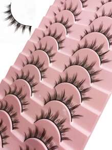 Asiteo 10 对漫画睫毛，多层自然交叉浓密假睫毛，美丽时尚专业卷翘睫毛 - 黑色 - 查看 5