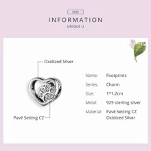 WOSTU 1 pièce Charm en forme de patte de chien et cœur en argent sterling 925 personnalisable, pour bracelet de femme, cadeau d'anniversaire ou Saint-Valentin