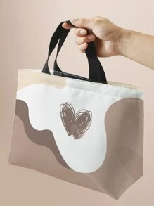 莫兰迪色块心形和网格图案双面印花午餐袋 返校午餐盒 午餐袋 返校用品 便当盒 午餐袋 家庭必需品 午餐套装 冷藏盒 午餐盒袋 - 彩色 - 查看 3