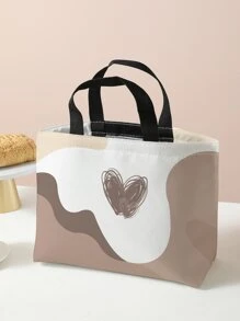 莫兰迪色块心形和网格图案双面印花午餐袋 返校午餐盒 午餐袋 返校用品 便当盒 午餐袋 家庭必需品 午餐套装 冷藏盒 午餐盒袋 - 彩色 - 查看 2