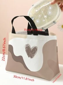 莫兰迪色块心形和网格图案双面印花午餐袋 返校午餐盒 午餐袋 返校用品 便当盒 午餐袋 家庭必需品 午餐套装 冷藏盒 午餐盒袋 - 彩色 - 查看 4