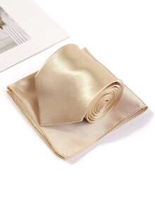 1set Champagne Shiny Tie And Pocket Square Set For Men - Champagne - View 3