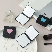 1入組/5入組ins風格可折疊雙面手持鏡子,適用於彩妝和家用使用,方便適用於攜帶 - 黑色 - 查看 1