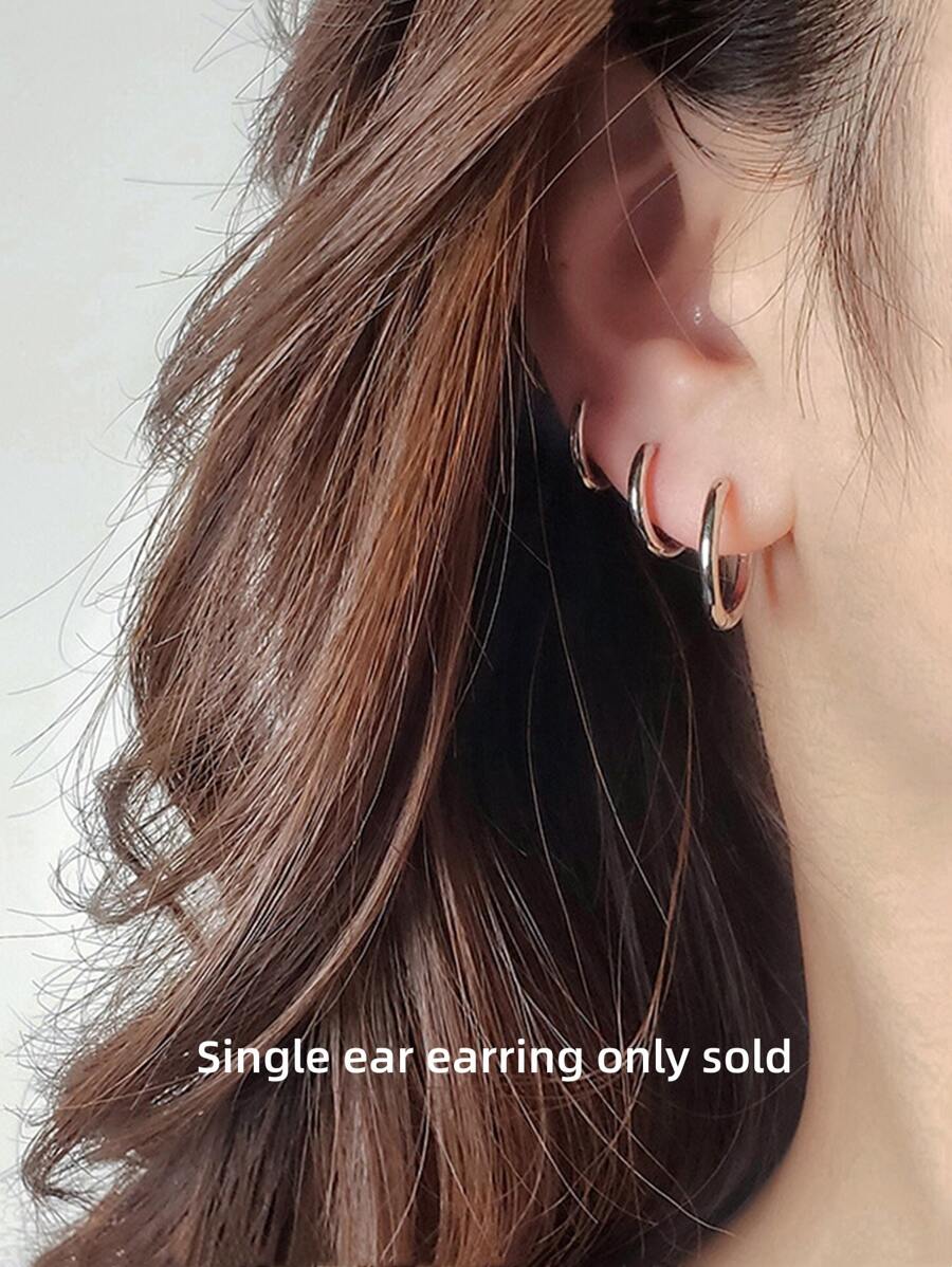 3 chiếc khuyên tai dạng vòng tối giản, trang sức bằng thép không gỉ - Bạc - Xem 1