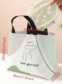 图案印花午餐袋 便携式隔热双手柄 返校午餐盒 午餐袋 返校用品 便当盒 午餐袋 家庭必需品 午餐套装 冷藏盒 午餐盒袋 - 彩色 - 查看 4