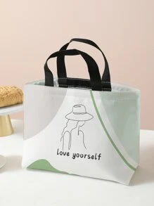 图案印花午餐袋 便携式隔热双手柄 返校午餐盒 午餐袋 返校用品 便当盒 午餐袋 家庭必需品 午餐套装 冷藏盒 午餐盒袋 - 彩色 - 查看 1