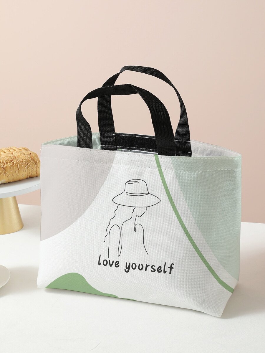 图案印花午餐袋 便携式隔热双手柄 返校午餐盒 午餐袋 返校用品 便当盒 午餐袋 家庭必需品 午餐套装 冷藏盒 午餐盒袋 - 彩色 - 查看 1