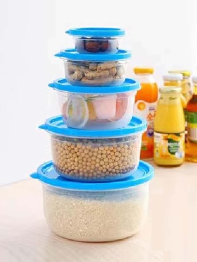 Set Of 5 Round Storage Boxes For Refrigerator, Food Preservation, Bento Boxes, Grains And Miscellaneous Storage