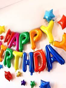 25个装 - 16英寸彩色彩虹生日快乐气球及红色、黄色、绿色、紫色乳胶气球套装，生日快乐英文字母铝箔气球，派对装饰，多色字母铝箔气球生日装饰 - 彩色 - 查看 3