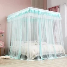 Cortinas de cama con dosel de 4 esquinas, mosquitera acogedora de 4 aberturas, cortina de cama princesa para decoración de dormitorio (azul cielo) - Azul - Ver 4