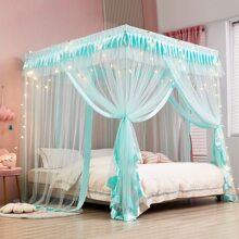 Cortinas de cama con dosel de 4 esquinas, mosquitera acogedora de 4 aberturas, cortina de cama princesa para decoración de dormitorio (azul cielo) - Azul - Ver 3