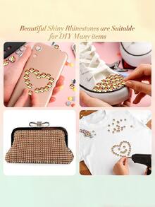 2000 chiếc Bằng phẳng Trở lại Kim cương giả pha lê Bộ In 6 Kích thước ( 1.5-6mm ) , Với Nhíp Và Pha lê Bút , Đối với DIY Nghệ thuật thủ công Móng tay Quần áo Giày dép Cái túi , Kim loại Màu sắc - Vàng - Xem 7