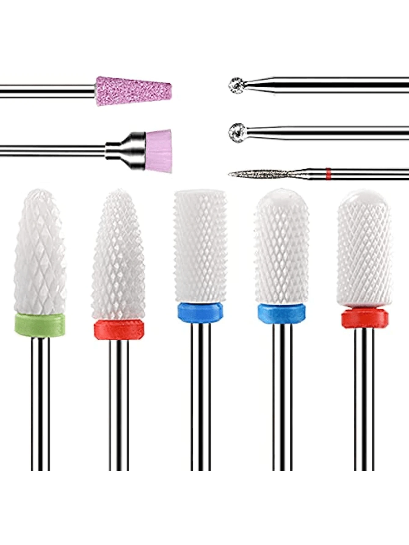 10入組陶瓷鑽石磨頭套裝,適用於指甲藝術打磨、除去、清潔和磨光