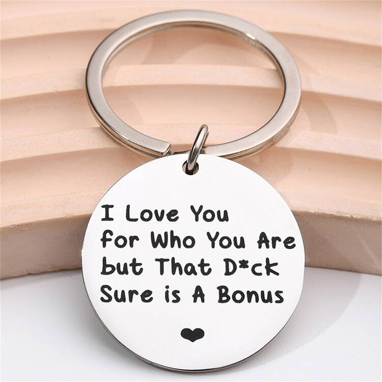 1pc Stainless Steel Keychain Gift For Friend - Silver - View 4
