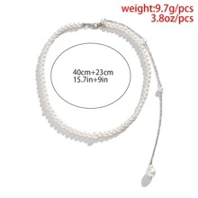 1入組時尚甜美風格人造珍珠吊墜長鏈身體鏈後鏈條樣式項鍊,合適的適用於日常穿著 - 白色 - 查看 6