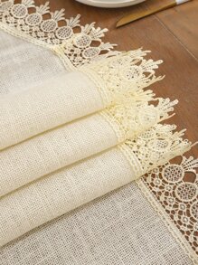 1入自然亞麻蕾絲桌旗,適用婚禮和派對裝飾 - 彩色 - 查看 2