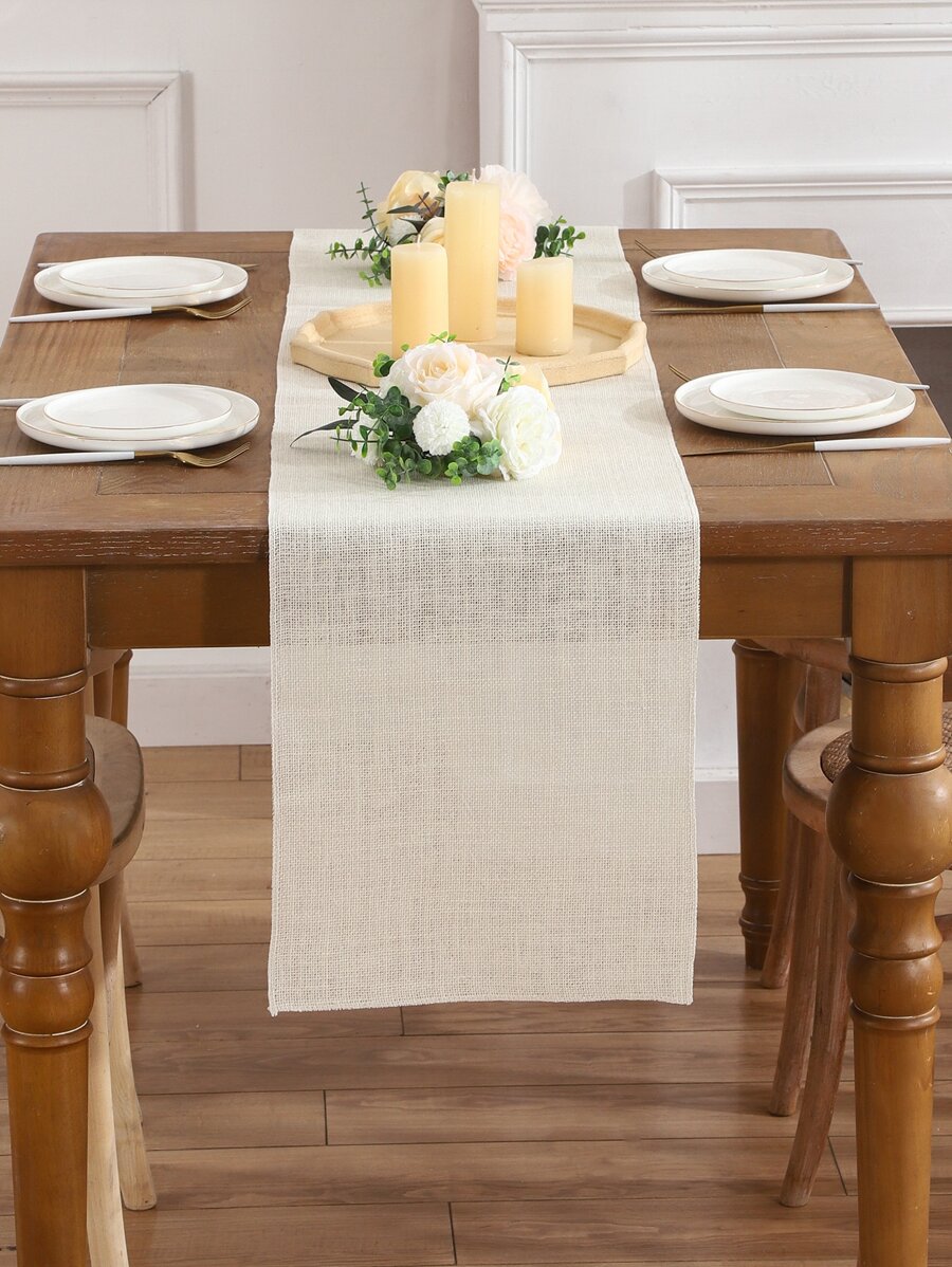 1pc Natural Yellow Burlap Wedding Reception Desk Flag Decoration - Beige - View 1