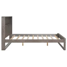 Platform Bed with Storage Headboard,Sockets and USB Ports,Full Size Platform Bed,Antique Gray - Xám - Xem 10