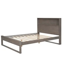 Platform Bed with Storage Headboard,Sockets and USB Ports,Full Size Platform Bed,Antique Gray - Xám - Xem 3