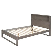 Platform Bed with Storage Headboard,Sockets and USB Ports,Full Size Platform Bed,Antique Gray - Xám - Xem 7